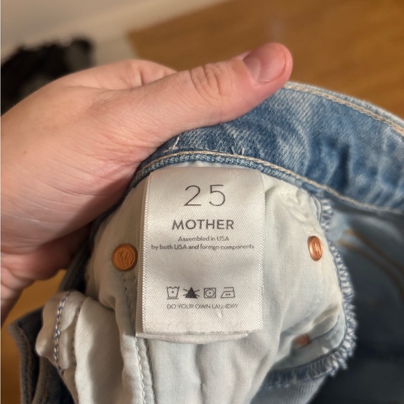 MOTHER Vagabond Denim Midi Skirt Distressed Undone Hem Blue Wash Womens 25 - Picture 5 of 6